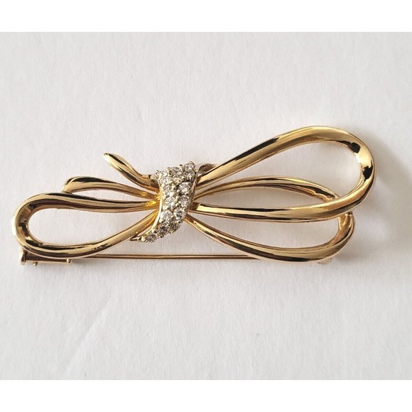 Vintage 14K Yellow & Diamond Ribbon Bow Pin Brooch 9.8 grams 2 1/2" L X 1 1/8" H - Picture 1 of 16